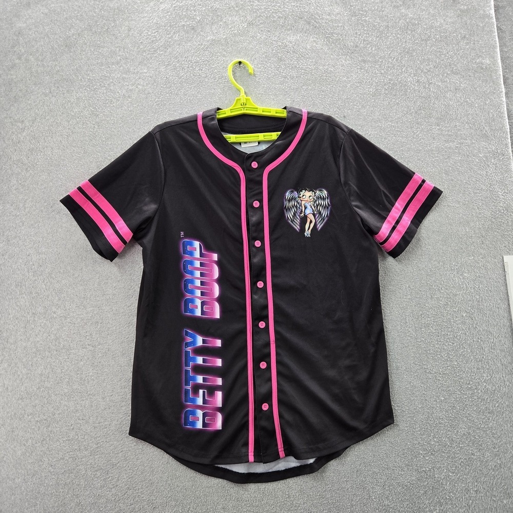 Betty Boop Women Jersey M Black Graphic Baseball Indie Sleaze Button